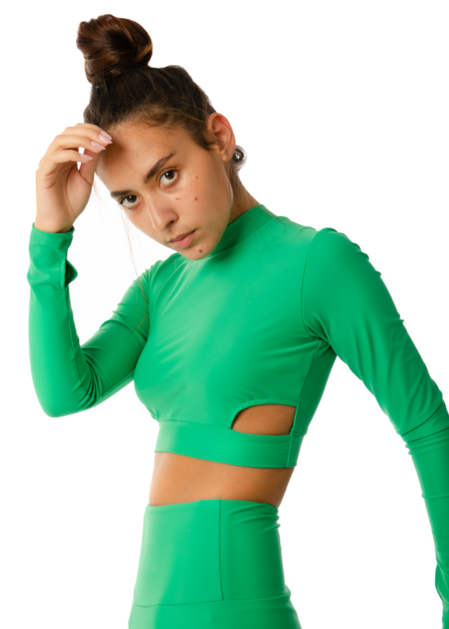Woman Sports Crop Top with Long Sleeves | Pale Emerald Green Activewear - lovetowear.eu